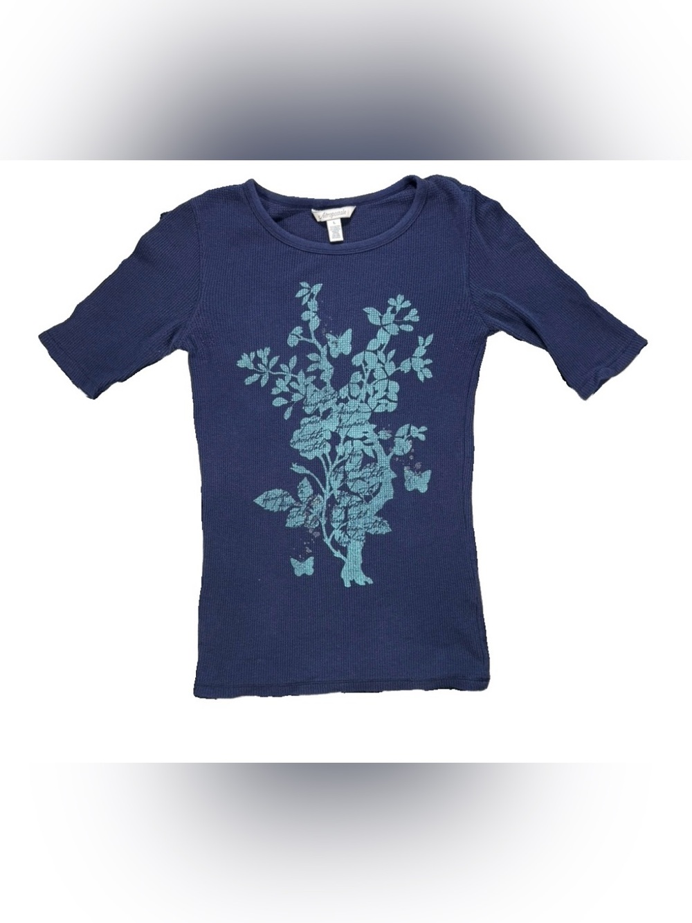 Aeropostale Vintage Y2K Butterfly Waffle Knit Thermal Shirt Women's Large Blue